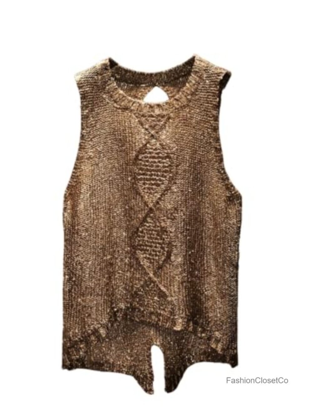 Women's Shiny Cable Knit Sweater Vest Sleeveless Keyhole Back Summer Top
